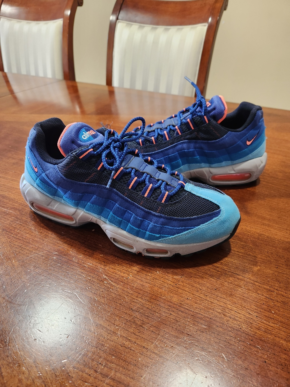 Nike Air Max 95 Men’s Running Shoes - Blue with Coral Accents Used Size 10